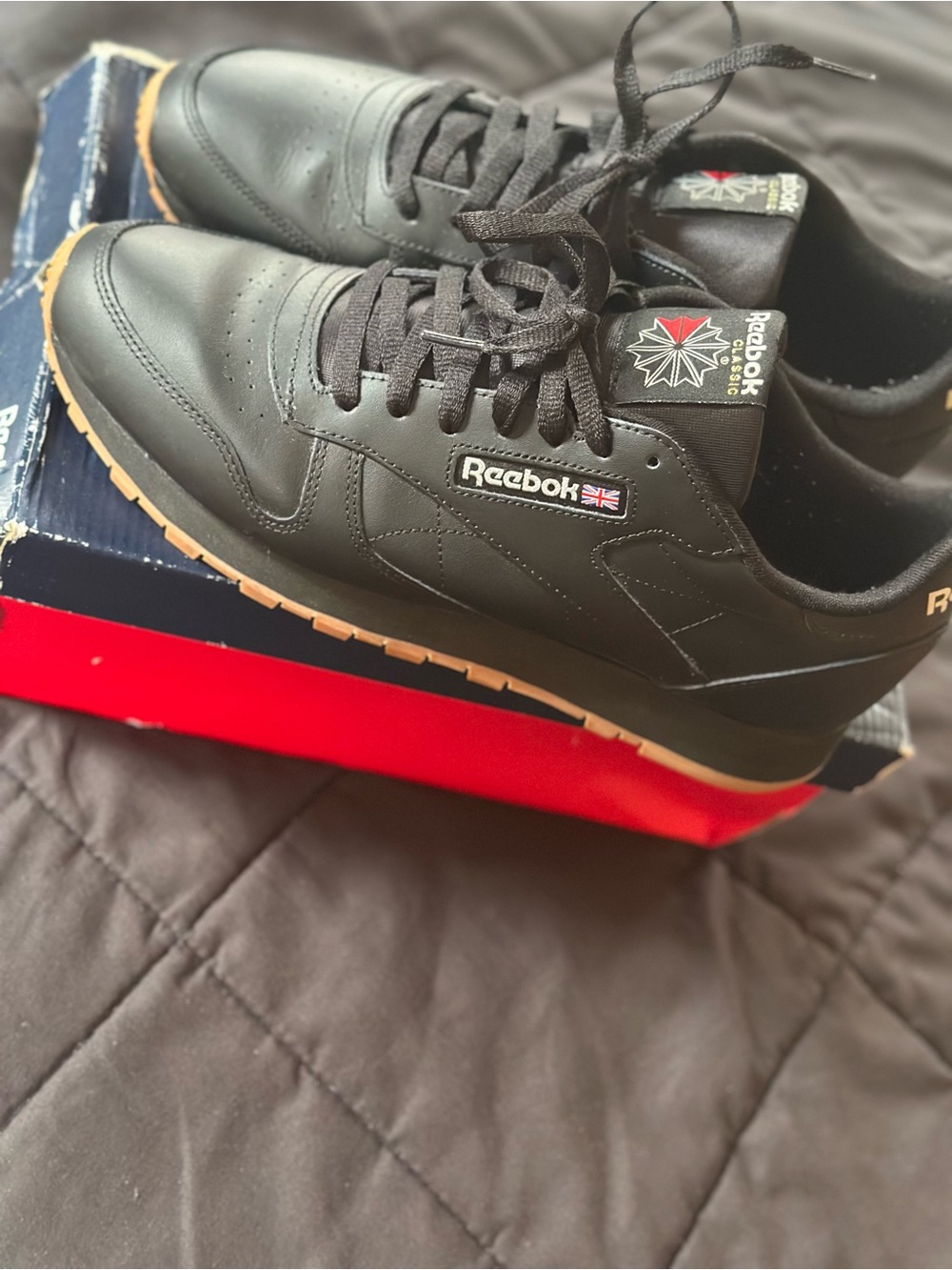 Reebok Black Leather Men’s Sneakers with Gum Outsole